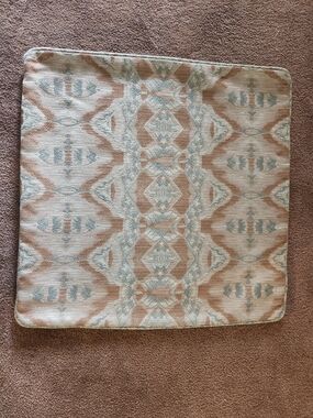 Decorative Accent Pillow Cover in Neutral Tan and Light Blue